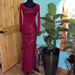 Elegant Red Sequin Evening Gown